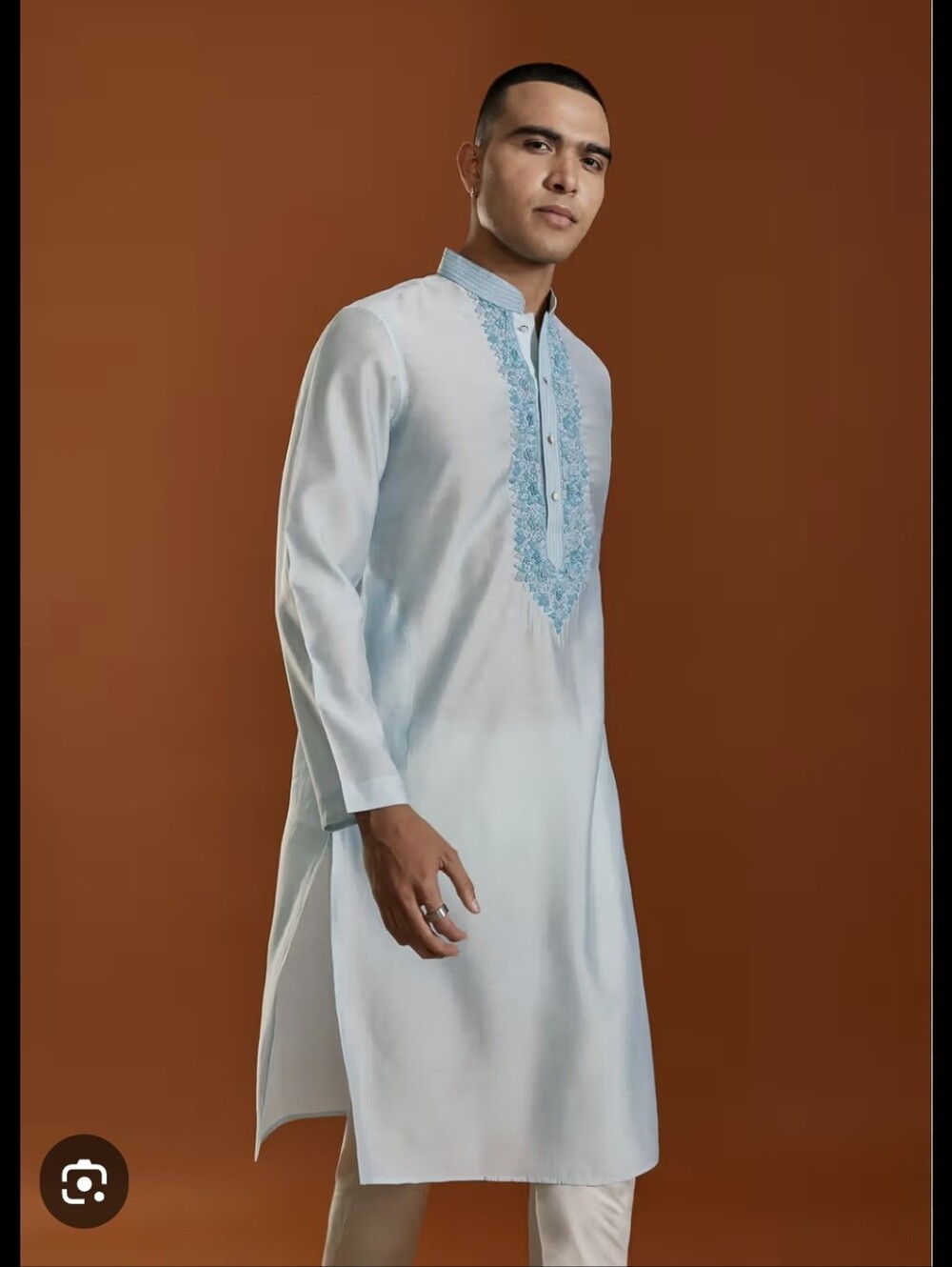 NEW! Sky Blue Viscose Resham Work Mens Kurta